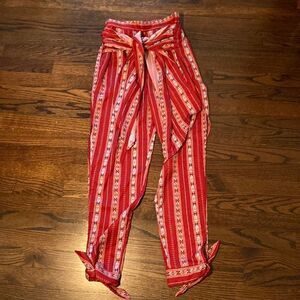 Simplee Small Trouser Pant Front Wrap Tie Pockets Long Slit Sides with Hem Tie